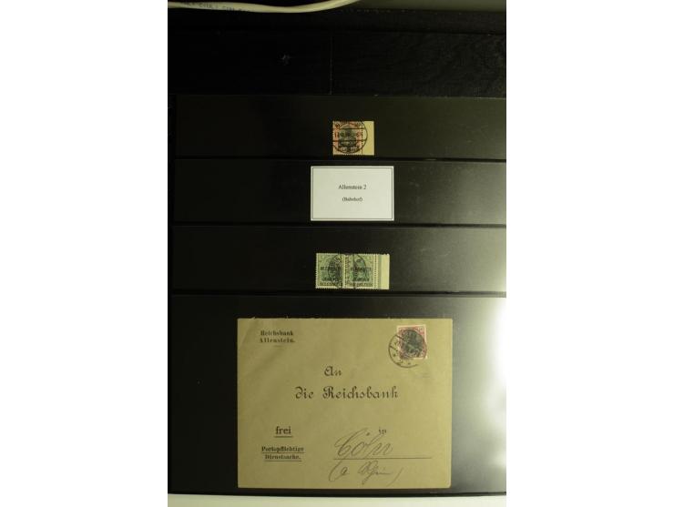 1920, Stempelsammlung auf losen Marken, Briefstücken und 28 Briefen, Karten und Ganzsachen, Postanweisungen und Paketkarte, d