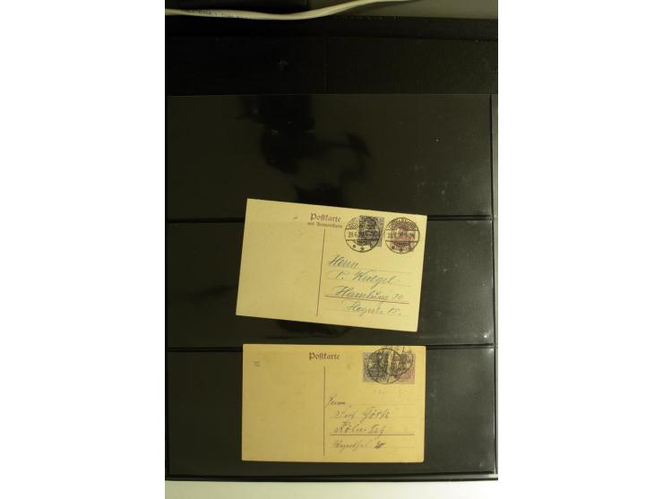 1920, Stempelsammlung auf losen Marken, Briefstücken und 28 Briefen, Karten und Ganzsachen, Postanweisungen und Paketkarte, d
