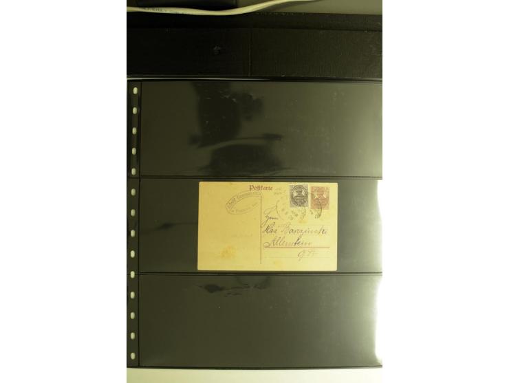 1920, Stempelsammlung auf losen Marken, Briefstücken und 28 Briefen, Karten und Ganzsachen, Postanweisungen und Paketkarte, d