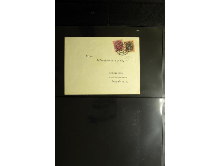 1920, Stempelsammlung auf losen Marken, Briefstücken und 28 Briefen, Karten und Ganzsachen, Postanweisungen und Paketkarte, d
