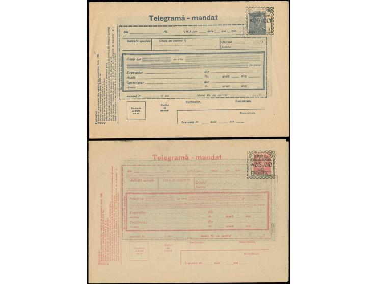 1948, Telegram money order 05,00 LEI on King Michael 100 l. and 5 l., unused, one with minor creasing