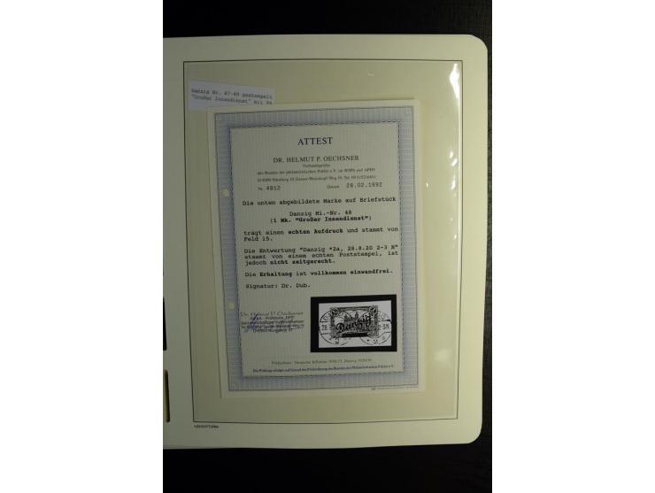 1920/39, gestempelte Sammlung mit u.a. Mi.-Nr. 47-49 mit nicht zeitgerechten Stempeln auf Briefstücken, 3 Fotoatteste Oechsne