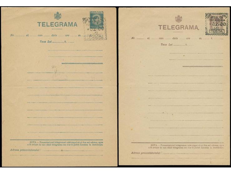 1948, Telegram sheets 02,00 LEI on King Michael 100 l. and 100 l., unused; folded and slight creasing, scarce