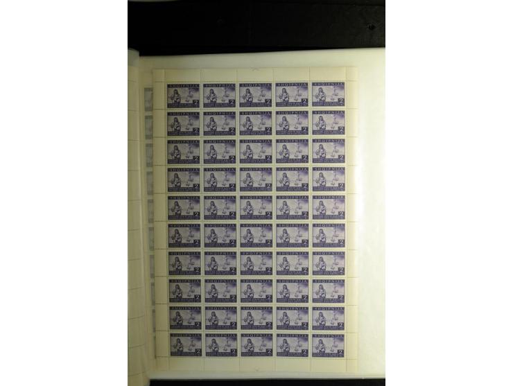 1944, Bombengeschädigte 5 Q.-3 Fr., 100 postfrische Sätze im Originalbogen (Mi.-Nr. 15-21; Mi. 7.000,-)
