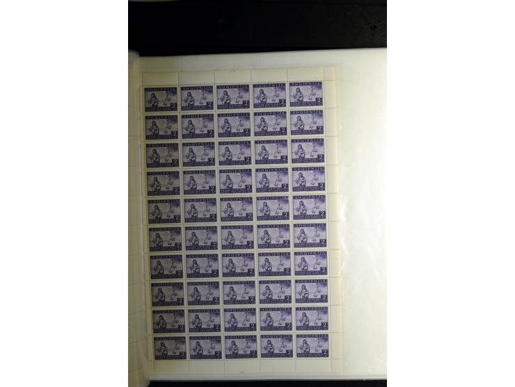 1944, Bombengeschädigte 5 Q.-3 Fr., 100 postfrische Sätze im Originalbogen (Mi.-Nr. 15-21; Mi. 7.000,-)