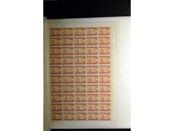 1944, Bombengeschädigte 5 Q.-3 Fr., 100 postfrische Sätze im Originalbogen (Mi.-Nr. 15-21; Mi. 7.000,-)