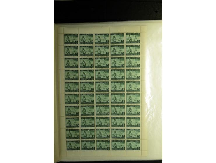 1944, Bombengeschädigte 5 Q.-3 Fr., 100 postfrische Sätze im Originalbogen (Mi.-Nr. 15-21; Mi. 7.000,-)