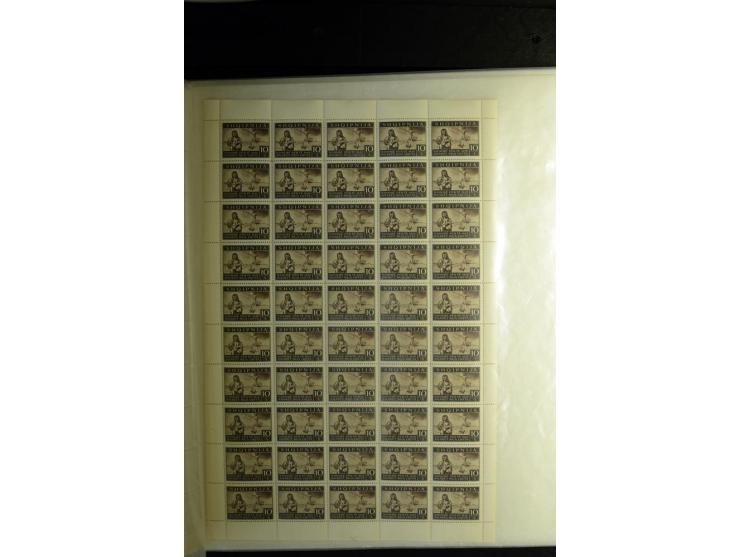 1944, Bombengeschädigte 5 Q.-3 Fr., 100 postfrische Sätze im Originalbogen (Mi.-Nr. 15-21; Mi. 7.000,-)