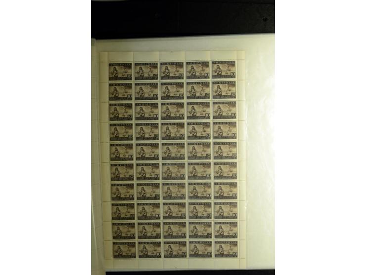 1944, Bombengeschädigte 5 Q.-3 Fr., 100 postfrische Sätze im Originalbogen (Mi.-Nr. 15-21; Mi. 7.000,-)