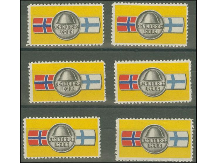 1944, farbige Vignette "Den Norske Legion", Partie mit 6 Stück, postfrisch, Pracht
