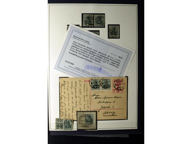1905/1918, umfangreiche Spezial-Sammlung "Germania Friedens- und Kriegsdrucke" der Wertstufen 2-80 Pfg. inkl. der Aufdruckaus