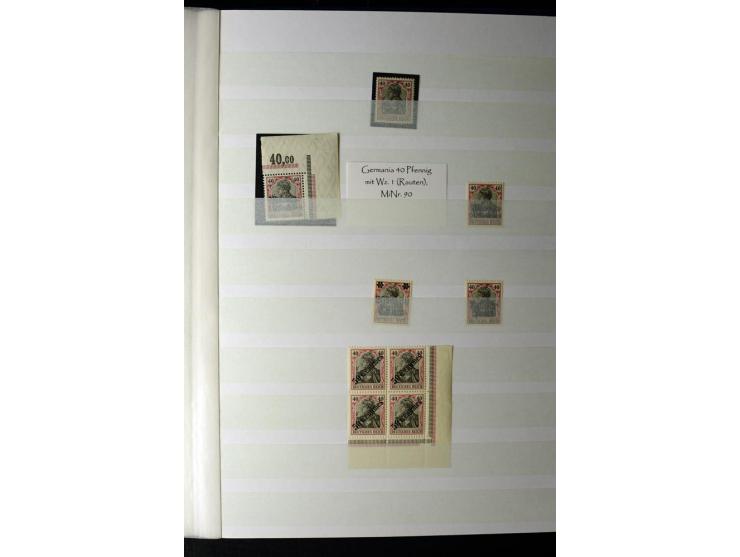 1905/1918, umfangreiche Spezial-Sammlung "Germania Friedens- und Kriegsdrucke" der Wertstufen 2-80 Pfg. inkl. der Aufdruckaus