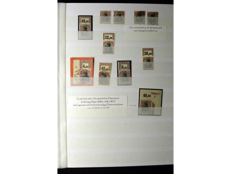 1905/1918, umfangreiche Spezial-Sammlung "Germania Friedens- und Kriegsdrucke" der Wertstufen 2-80 Pfg. inkl. der Aufdruckaus