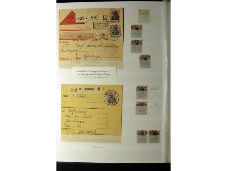 1905/1918, umfangreiche Spezial-Sammlung "Germania Friedens- und Kriegsdrucke" der Wertstufen 2-80 Pfg. inkl. der Aufdruckaus