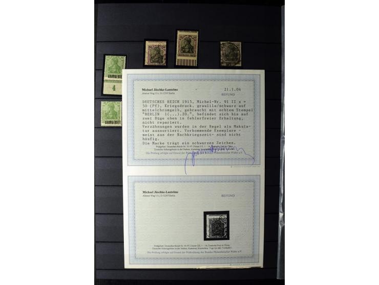 1905/1918, umfangreiche Spezial-Sammlung "Germania Friedens- und Kriegsdrucke" der Wertstufen 2-80 Pfg. inkl. der Aufdruckaus