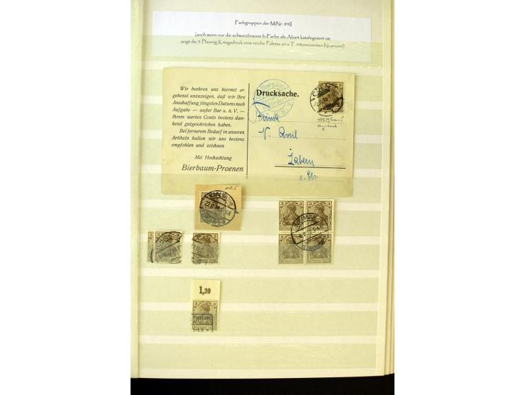 1905/1918, umfangreiche Spezial-Sammlung "Germania Friedens- und Kriegsdrucke" der Wertstufen 2-80 Pfg. inkl. der Aufdruckaus
