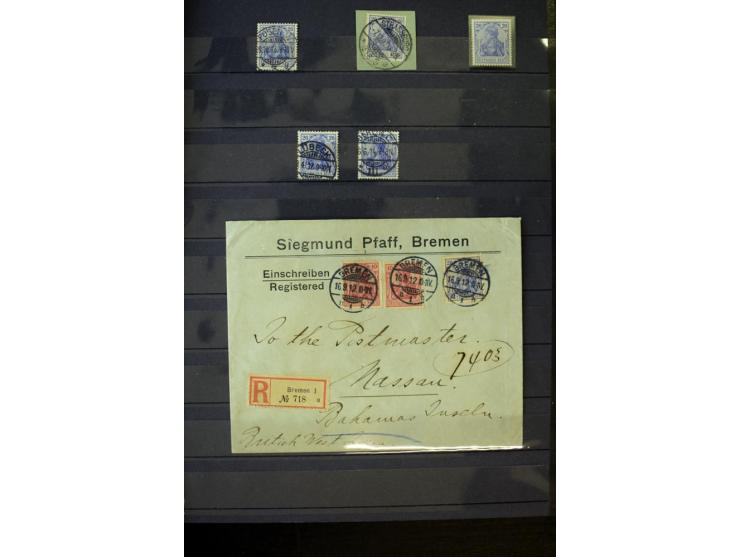 1905/1918, umfangreiche Spezial-Sammlung "Germania Friedens- und Kriegsdrucke" der Wertstufen 2-80 Pfg. inkl. der Aufdruckaus
