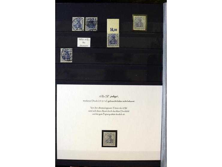 1905/1918, umfangreiche Spezial-Sammlung "Germania Friedens- und Kriegsdrucke" der Wertstufen 2-80 Pfg. inkl. der Aufdruckaus
