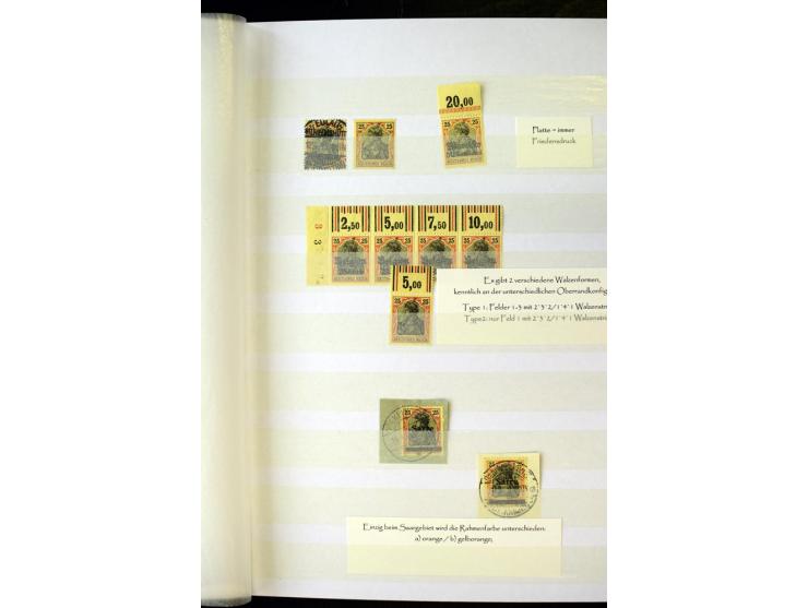 1905/1918, umfangreiche Spezial-Sammlung "Germania Friedens- und Kriegsdrucke" der Wertstufen 2-80 Pfg. inkl. der Aufdruckaus