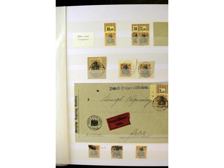 1905/1918, umfangreiche Spezial-Sammlung "Germania Friedens- und Kriegsdrucke" der Wertstufen 2-80 Pfg. inkl. der Aufdruckaus