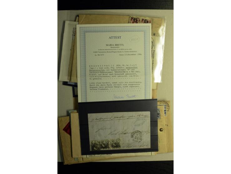 1798/1940 (ca.), etwa 20 Belege 'Muster ohne Wert', dabei gute Briefe Altdeutschland, u.a. mit Braunschweig Nr. 5 im 3er-Stre