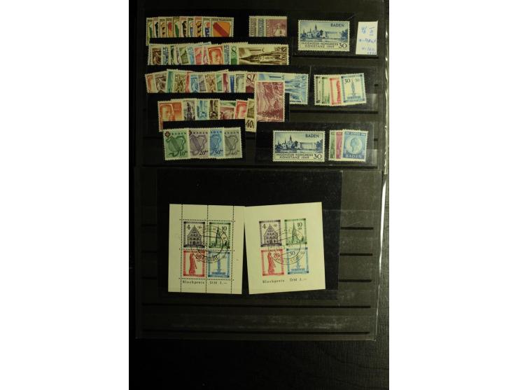 1945/55, vorwiegend postfrische Partie besserer Werte, dabei Französische Zone inkl. 46II augenscheinlich komplett, Bizone 52