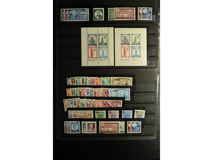 1945/55, vorwiegend postfrische Partie besserer Werte, dabei Französische Zone inkl. 46II augenscheinlich komplett, Bizone 52