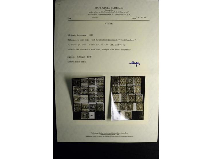 1945/55, vorwiegend postfrische Partie besserer Werte, dabei Französische Zone inkl. 46II augenscheinlich komplett, Bizone 52