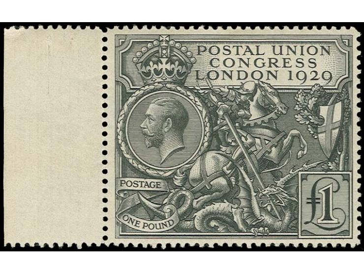 1929, UPU 1 £ black, copy from the left sheet margin, unused o.g., very fine