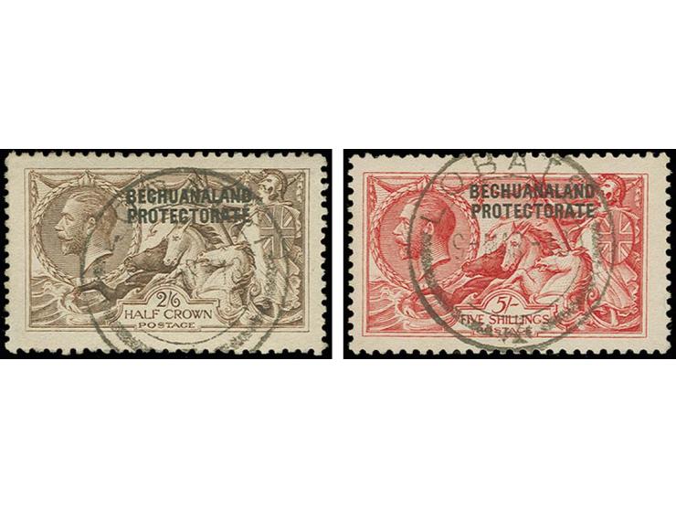 1913/24, sea horses 2/6d. and 5/-, used with central "LOBATSI 9 MAR 18", very fine, signed Knopke with certificate