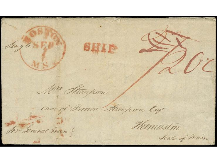 1821, folded letter from Halifax with endorsement "pr. General Green" and tax "20 c." (double rate) via "BOSTON SEP.1" with s