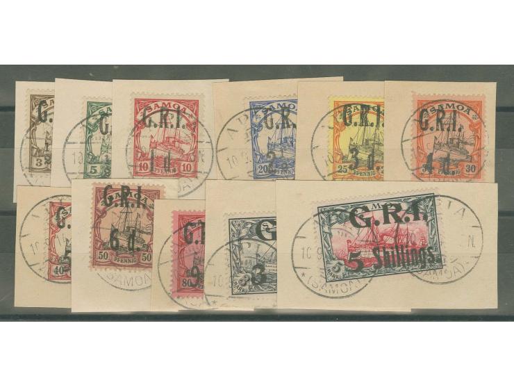 1914, G.R.I. ½ d.-9 d., 3 s. and 5 s. all used on pieces, very fine, signed Bothe BPP