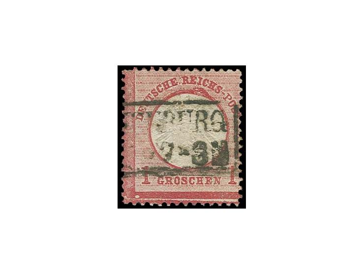 1 Kr. karmin mit seltenem Plattenfehler "Beule am Kreis unter REICHS- und heller Strich im Rahmen unten", Feld 150 mit Preuße