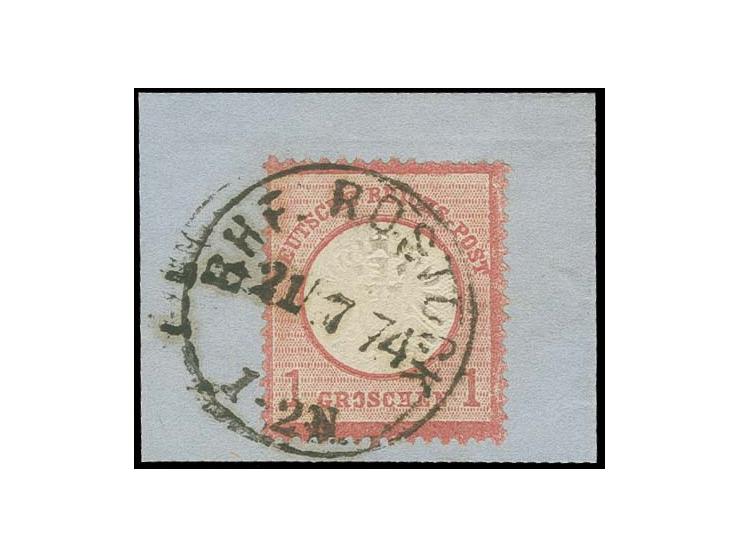 1 Gr. karmin mit Plattenfehler "Gebrochenes O und H in GROSCHEN und Kerbe unter P in POST", Feld 141 mit EKr. "BHF. ROSTOCK 2