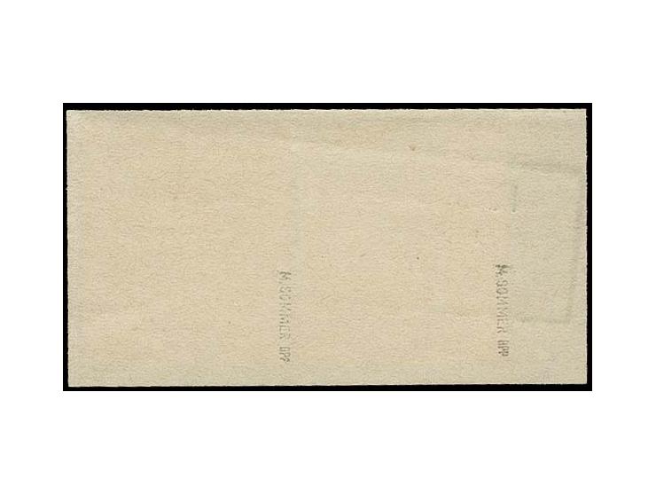 1 Gr. karmin im waagerechten Paar mit deutlicher Doppelprägung (1,6 mm nach rechts versetzt, Registratur-Nr. 569) mit Ra3 "RO