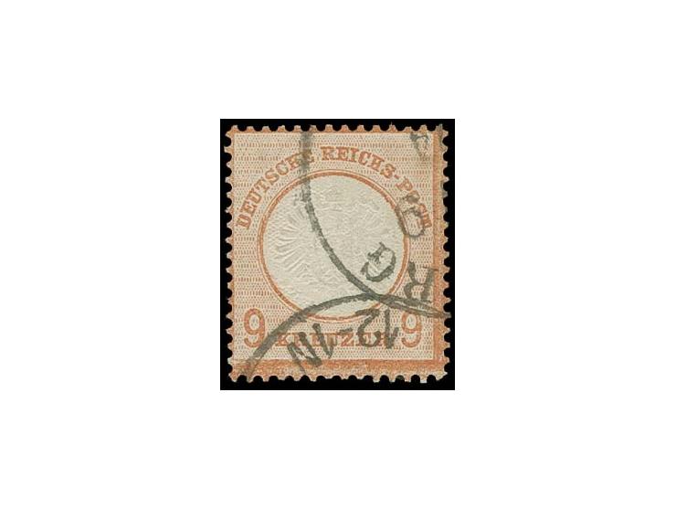 9 Kr. rötlichbraun mit seltenem Prägefehler "Diagonal ausgefallene Prägung im unteren Teil des Adlers links", Feld 142, mit E