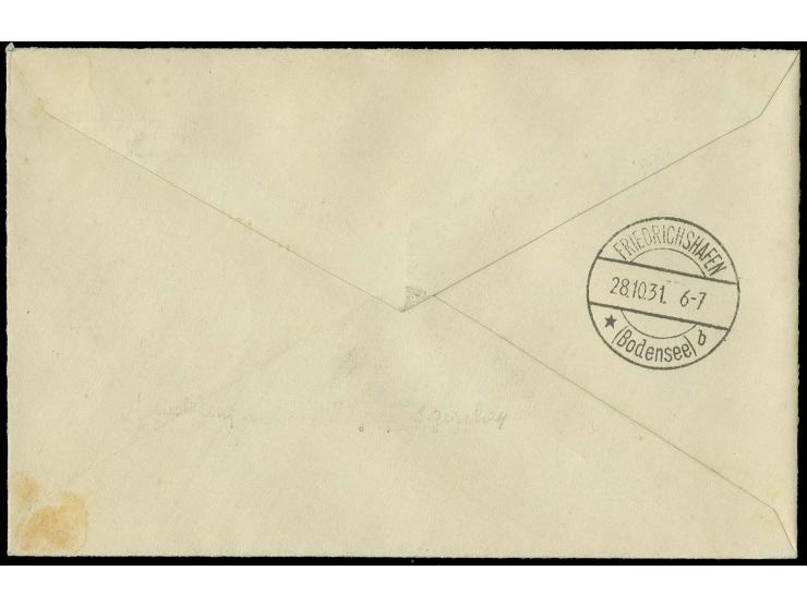 1931, Pessoa 5 $ + 2,500 $, horizontal pair tied by cds. "PERNAMBUCO 22.X." to registered zeppelin cover (Sieger 134 A) to Ge