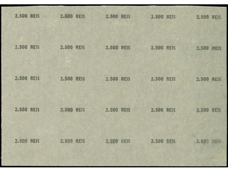 1931, "2.500 REIS" overprint proof on glassine paper, block of 25, fine, scarce