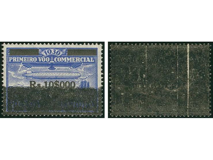 Issues for Zeppelin GmbH: 1930, 10000 rs. on 20000 r., defective printing with almost half lower stamp and complete back side