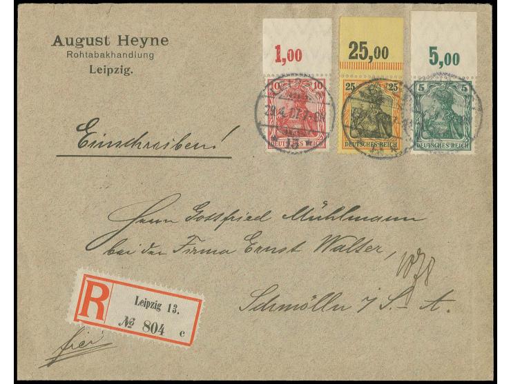 25 Pfg. schwärzlichorange/gelbschwarz mit Platten-Oberrand (mit Strichelleiste), 10 Pfg. mit Platten-Oberrand und 5 Pfg. mit 