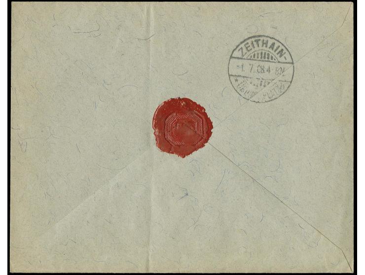 30 Pfg. rötlichorange/schwarz auf mittelchromgelbes Papier mit Platten-Oberrand (mit Strichelleiste) als portogerechte Einzel