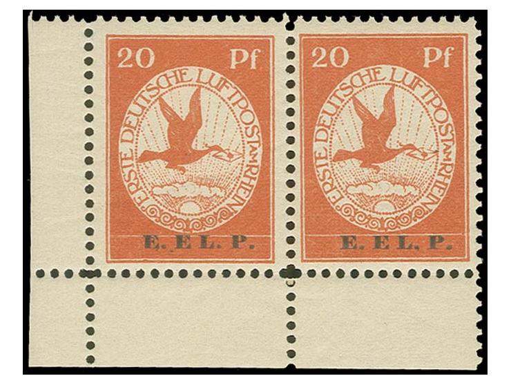 1912, E.EL.P. 20 Pfg. im waagerechten Paar aus der linken unteren Bogenecke, postfrisch, Kabinett (Mi. 900,-)