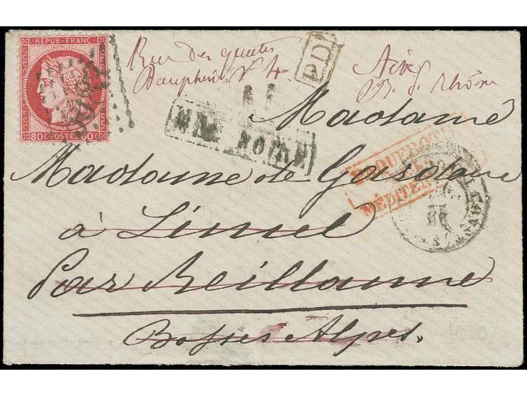 1875, envelope with original contents written in "Tauris le 30 octobre 1875", transported via Trebizonde and forwarded from C