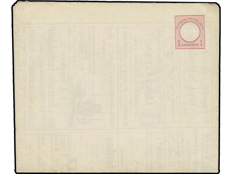 1873, Privat-Anzeigen-Faltbrief 1 Gr. von Berlin mit diversen Anzeigen, u.a. mit Abb. Schlittschuhe, Wappen, Petroleumlampe u