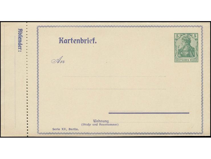1908, Anzeigen-Kartenbrief 5 Pfg., Type A, Serie XV (Berlin) mit diversen Anzeigen, ungebraucht, Kabinett