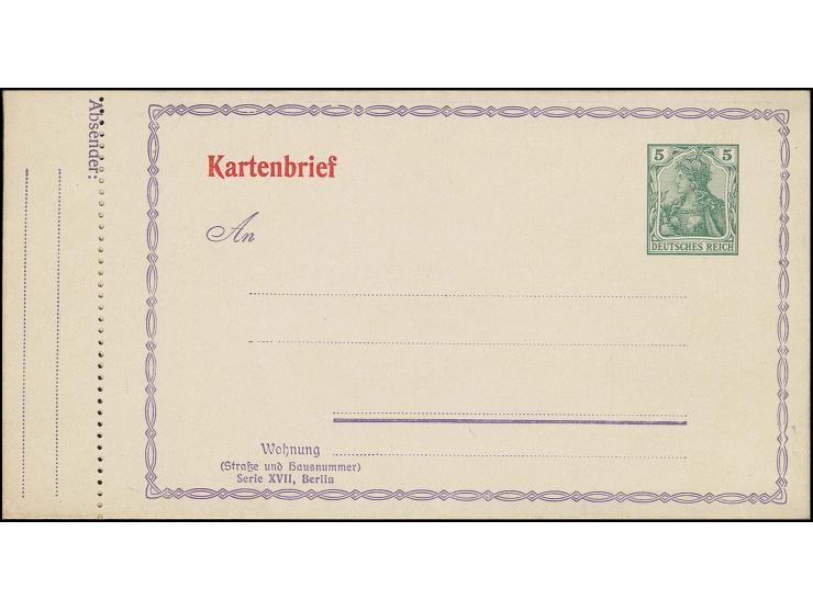 1908, Anzeigen-Kartenbrief 5 Pfg., Type A, Serie XVII (Berlin) mit diversen Anzeigen, ungebraucht, Kabinett