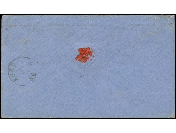 1879, "Vom Auslande über Bahnp. 10 Verviers-Cöln", früher Transit-R-Zettel auf R-Brief von "LONDON 17.1." mit  1 S. grün und 
