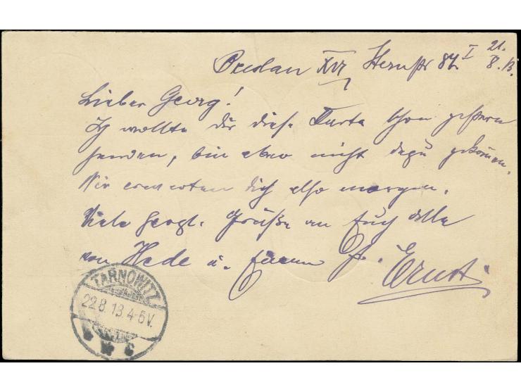 1913, "BRESLAU Postwertzeichen-Ausstellung 21.8.13", mehrere  klar Abschläge auf Sonder-Ganzsachenkarte "Breslauer Jahrhunder