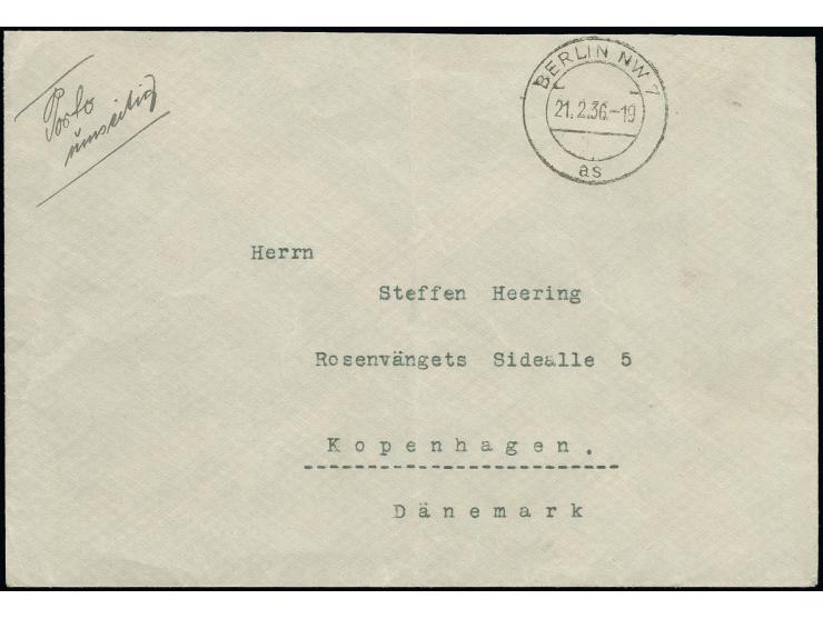 1936, Dänemark IAS 50 Ö. mit Ausgabestempel "KOBENHAVN 19.2.36" rückseitig auf Umschlag, als vorausfrankierter Antwortbrief, 
