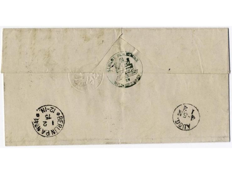 1875, "BERLIN W. P. AG. 55 1.2.75", klar auf kpl. Faltbrief als Dienstsache mit Taxe "10" im Ortsverkehr, Kabinett (KBHW 691)